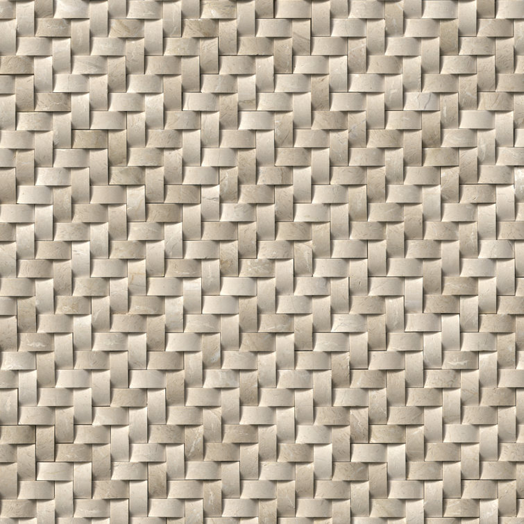 Beige Polished Marble Herringbone Mosaic Wall Tile