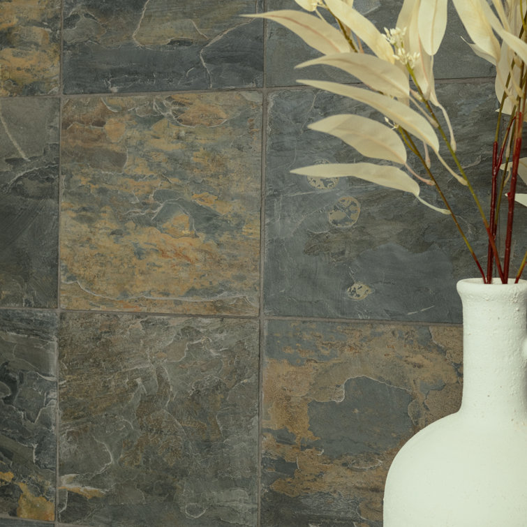 Rustic Gold and Gray Slate Square Outdoor Tile