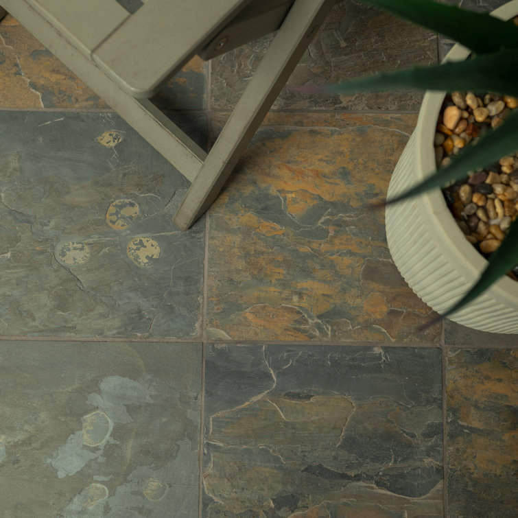 Rustic Gold and Gray Slate Square Outdoor Tile