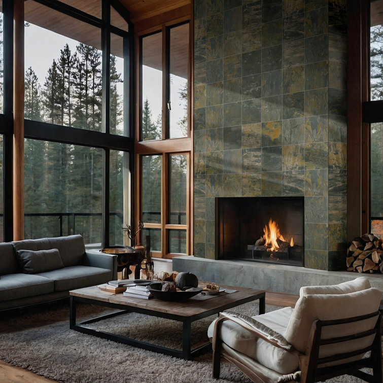 Rustic Gold and Gray Slate Square Outdoor Tile