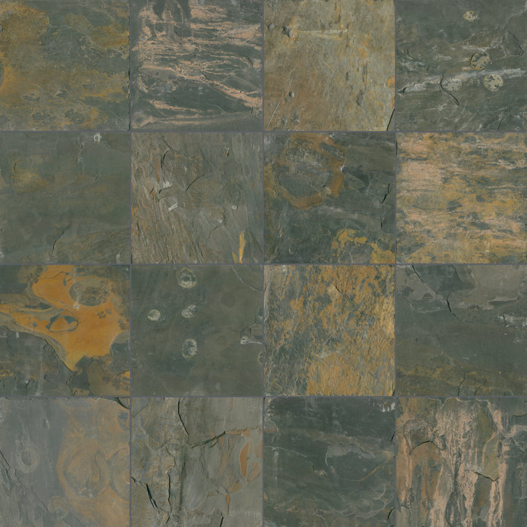 Rustic Gold and Gray Slate Square Outdoor Tile