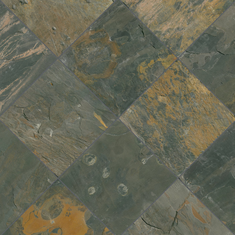 Rustic Gold and Gray Slate Square Outdoor Tile