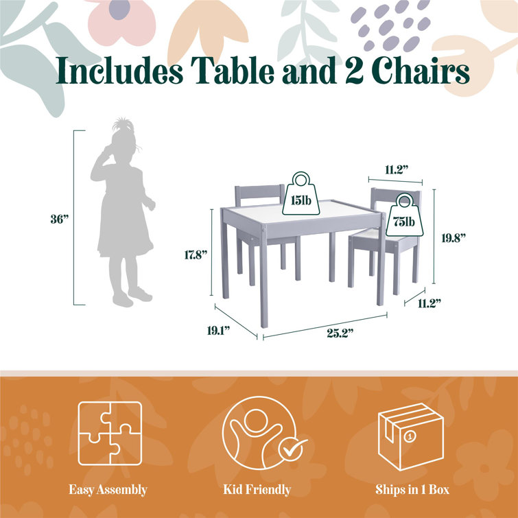 Gray and White Wooden Kids Play Table and Chair Set