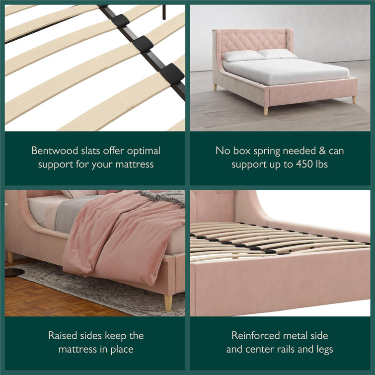 Ambrosia Pink Velvet Full Platform Bed with Tufted Headboard