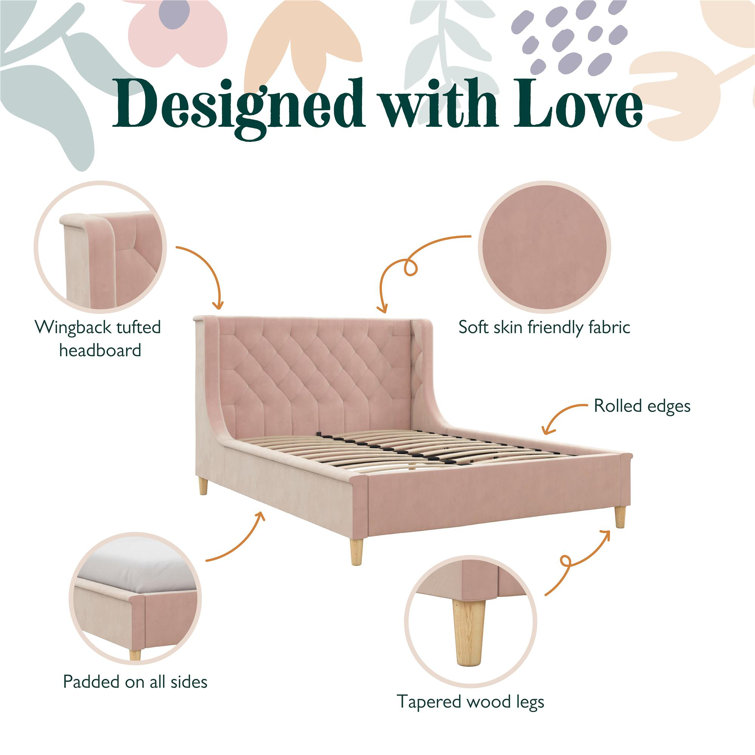 Ambrosia Pink Velvet Full Platform Bed with Tufted Headboard