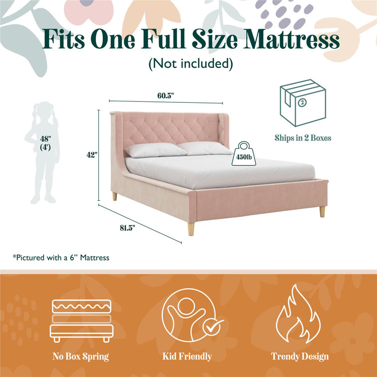 Ambrosia Pink Velvet Full Platform Bed with Tufted Headboard