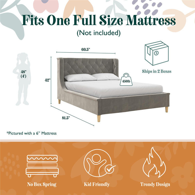 Gray Velvet Full Size Upholstered Bed with Tufted Headboard
