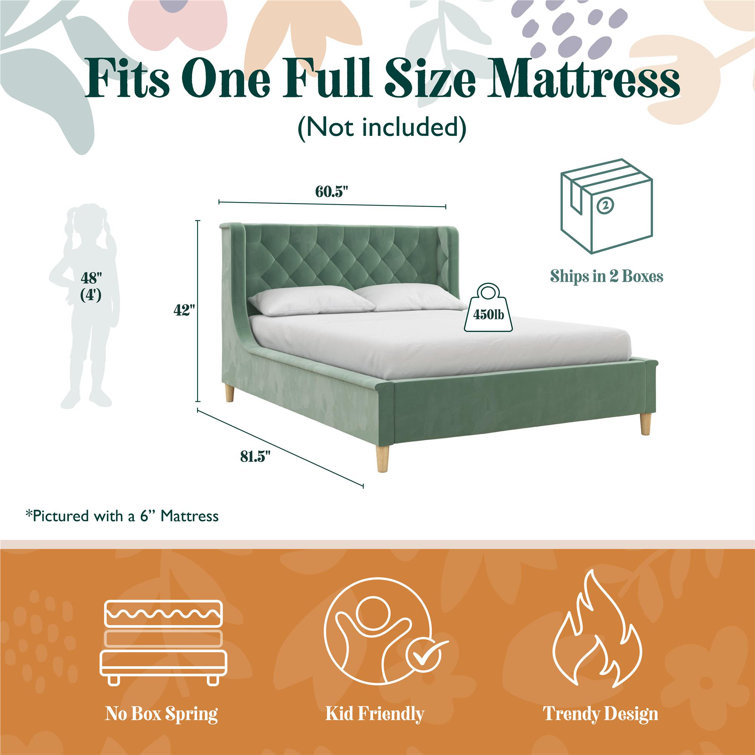 Teal Velvet Full Bed with Tufted Upholstered Headboard
