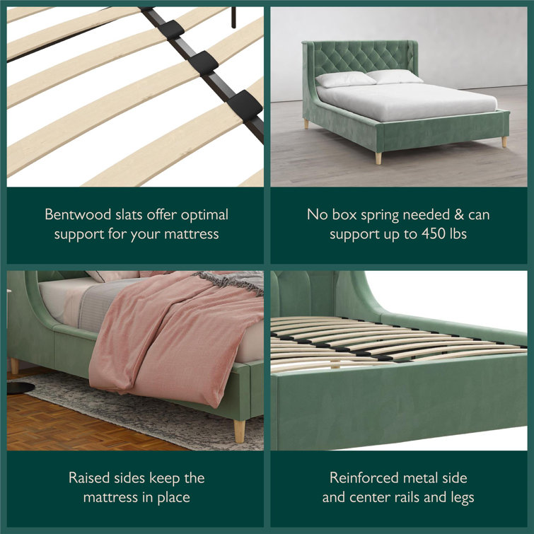 Teal Velvet Full Bed with Tufted Upholstered Headboard