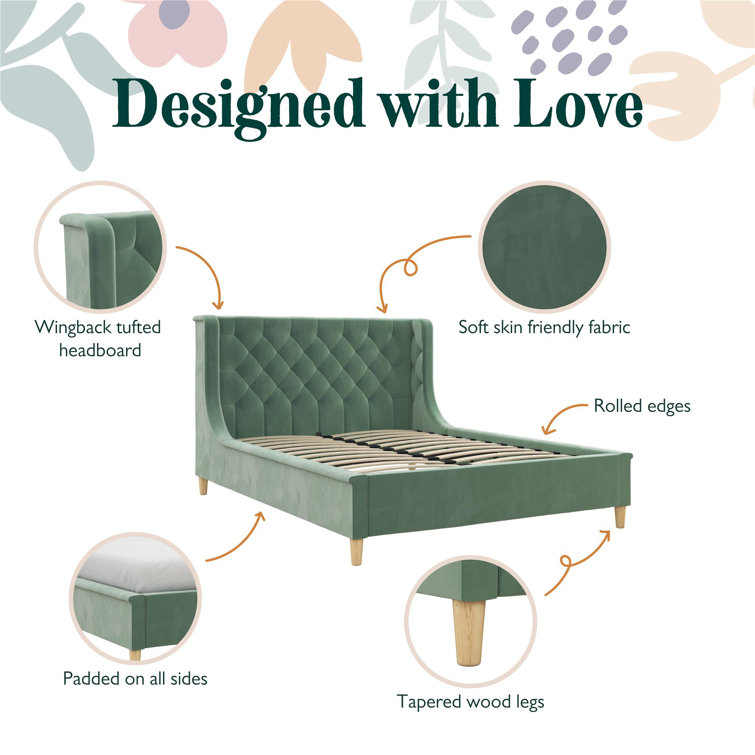 Teal Velvet Full Bed with Tufted Upholstered Headboard