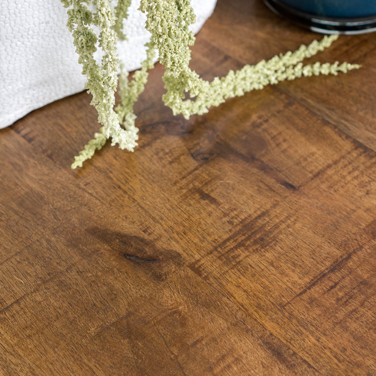 Natural Brown Mango Wood Round End Table with Carved Pedestal Base