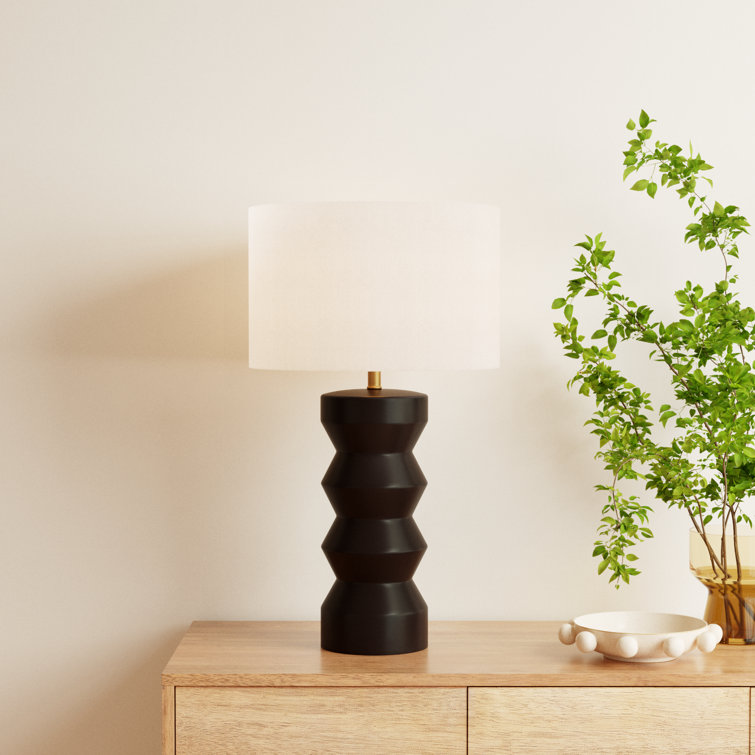 Carlin 26.5" Matte Black Ribbed Ceramic Table Lamp with Voice Control