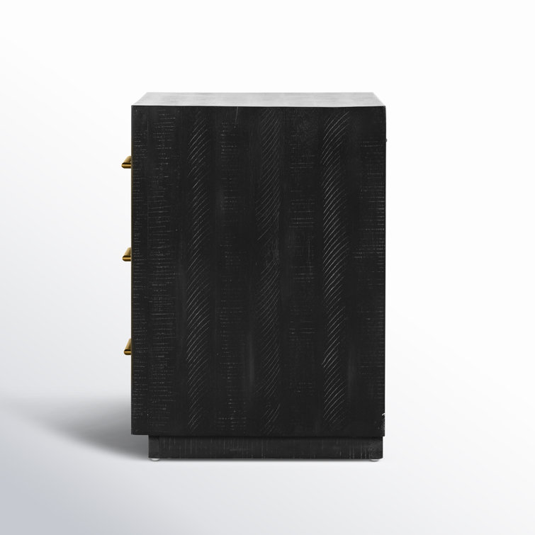 Suki Black 3-Drawer Nightstand with Metal Handles