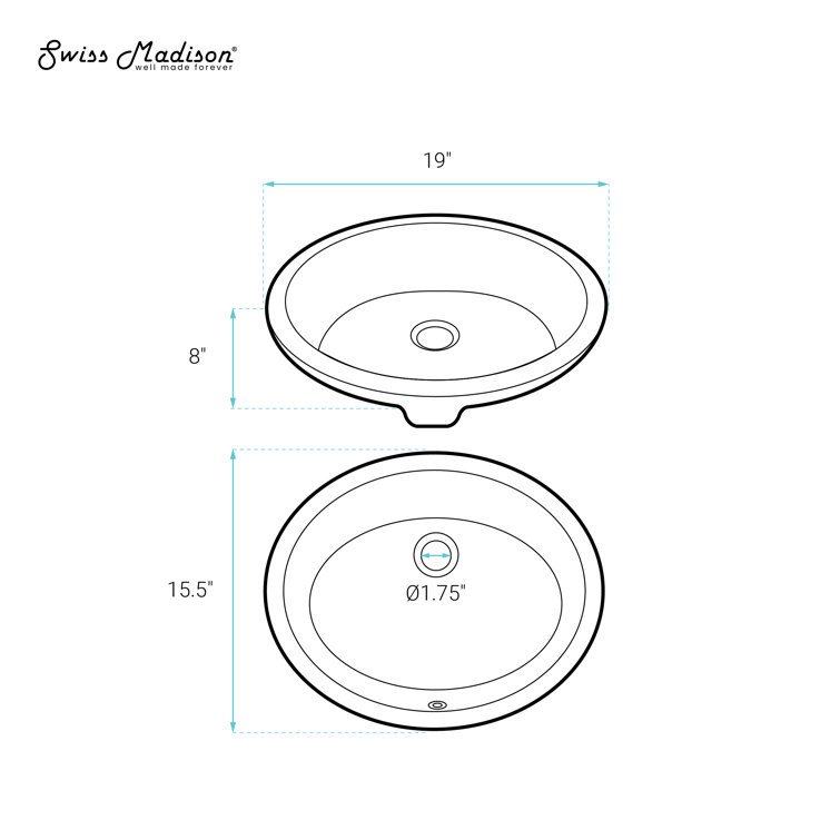 Monaco 19" Matte Black and White Ceramic Undermount Bathroom Sink