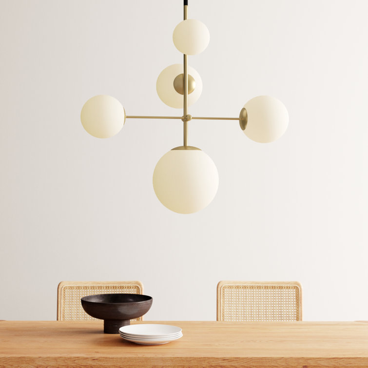 Vesper Satin Brass & Black 5-Light Globe Pendant with Satin White Glass