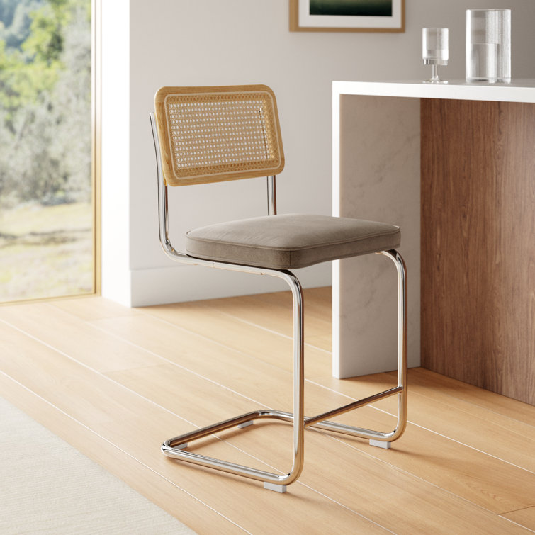 Platinum Gray Velvet and Chrome Bar Stools Set of 2