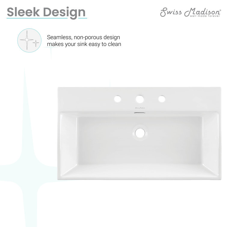 Claire 30" White Ceramic Wall-Mount Rectangular Bathroom Sink