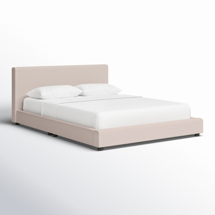 Beige Linen Upholstered Queen Bed with Tufted Headboard