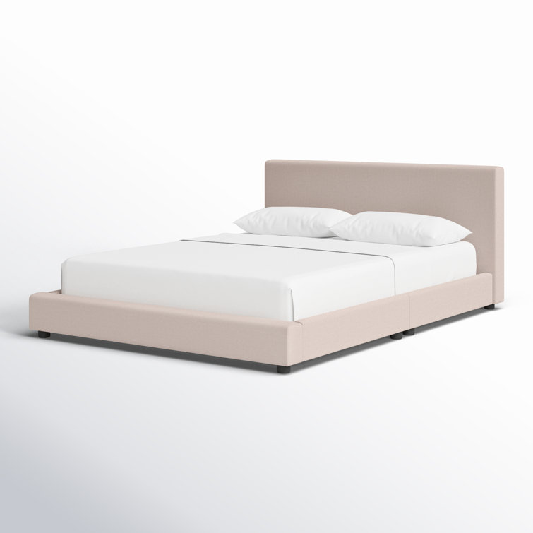Beige Linen Upholstered Queen Bed with Tufted Headboard