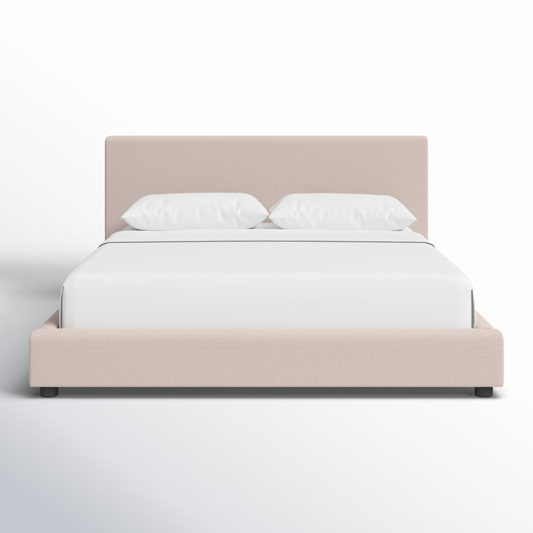Beige Linen Upholstered Queen Bed with Tufted Headboard