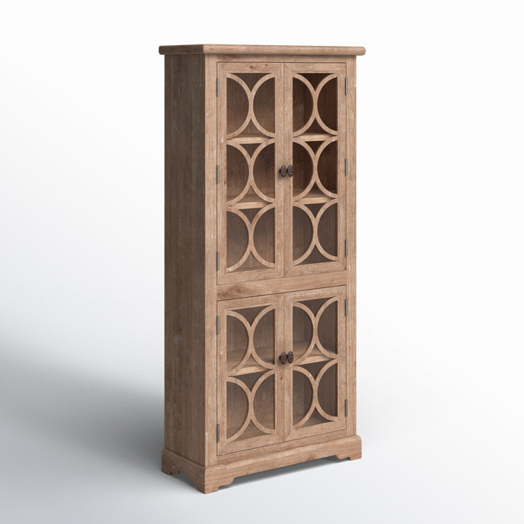 Tall Light Brown Mango Wood China Cabinet with Glass Doors