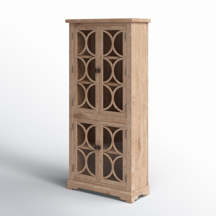 Tall Light Brown Mango Wood China Cabinet with Glass Doors