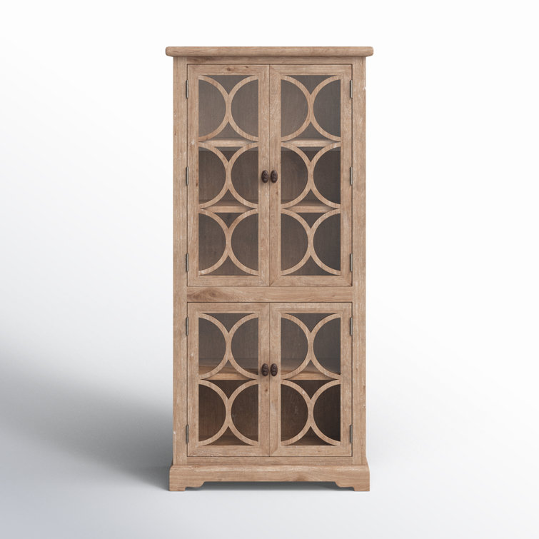 Tall Light Brown Mango Wood China Cabinet with Glass Doors