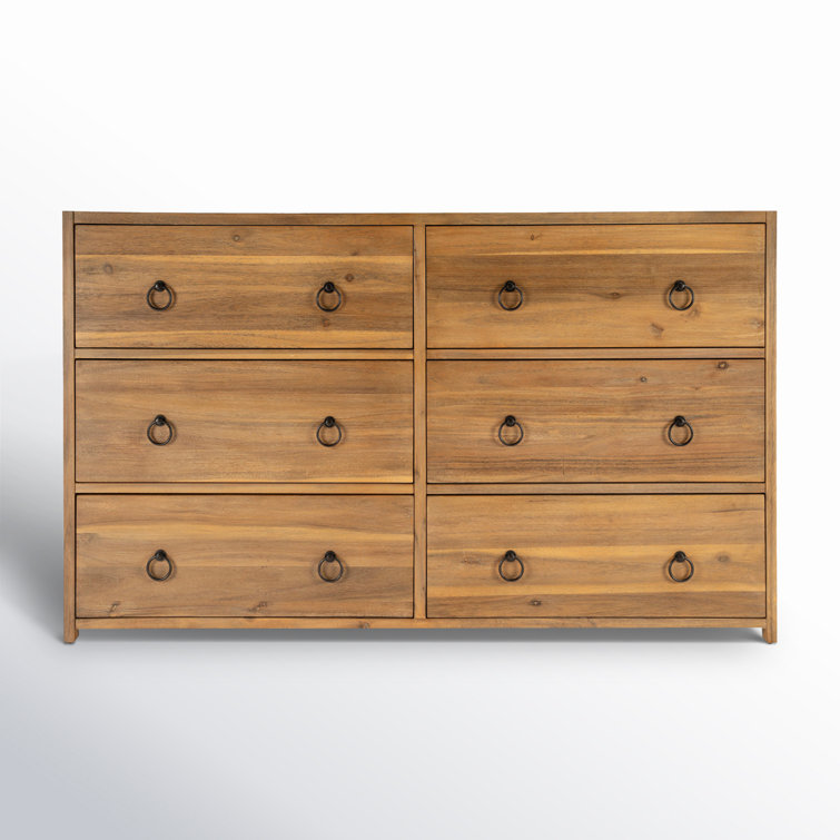 Lark Natural Wood 6-Drawer Dresser with Glam Ring Pulls