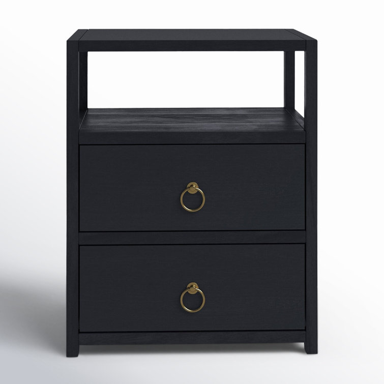 Lark Minimalist Navy 2-Drawer Nightstand with Open Shelf