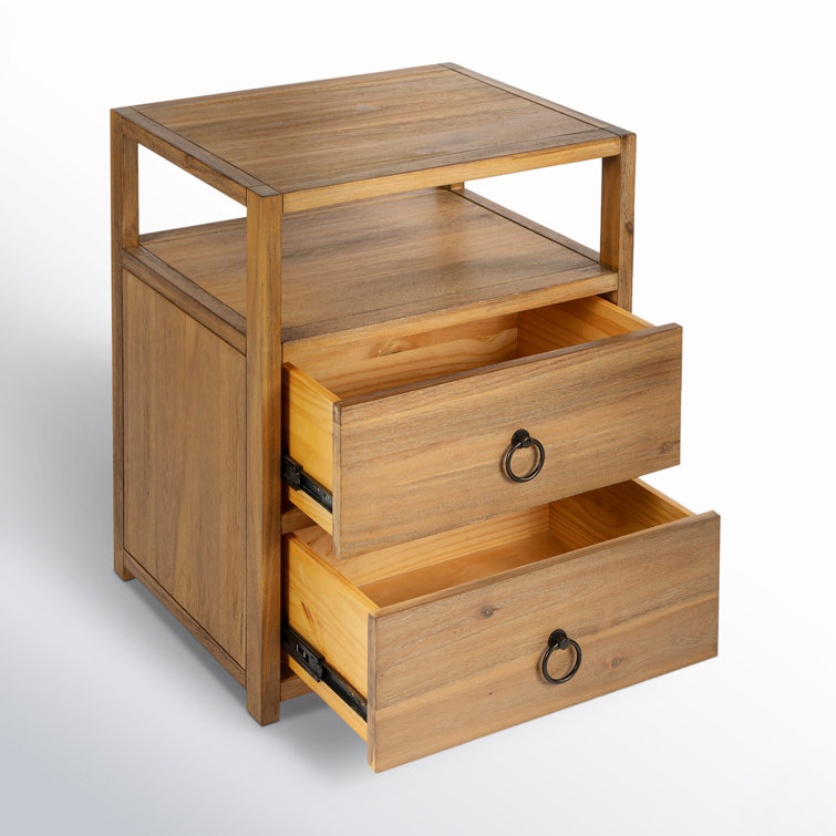 Lark Natural Wood 2-Drawer Nightstand with Open Shelf