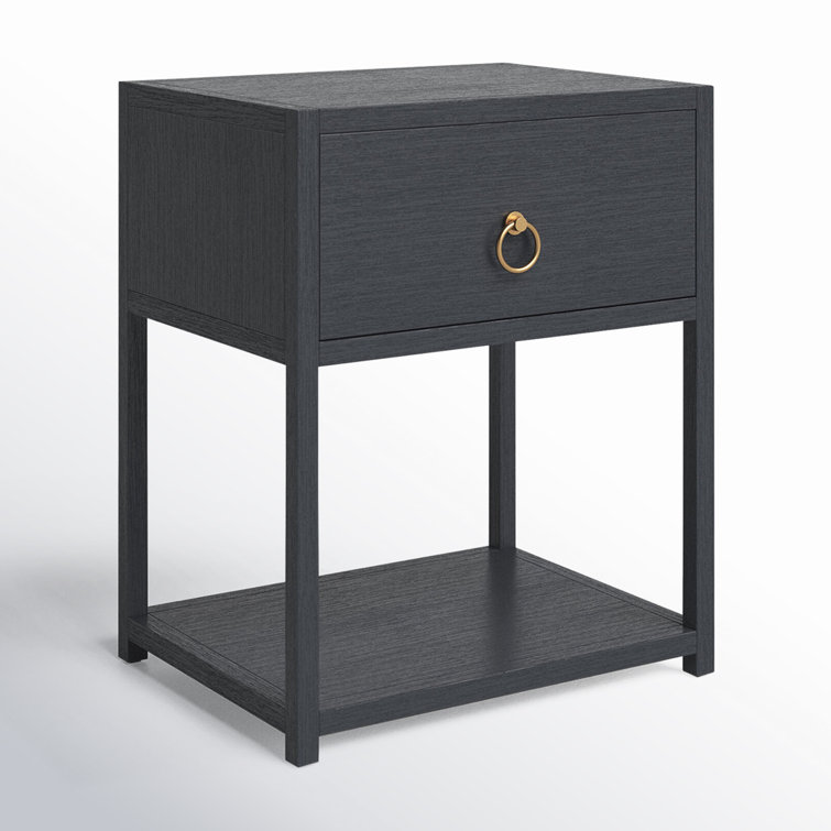 Lark Navy Blue Rectangular End Table with Gold Metallic Hardware