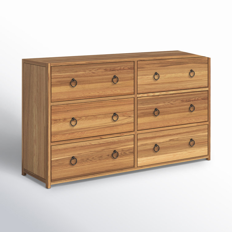 Lark Natural Wood 6-Drawer Dresser with Glam Ring Pulls