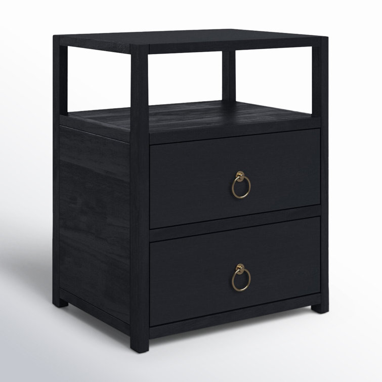 Lark Minimalist Navy 2-Drawer Nightstand with Open Shelf