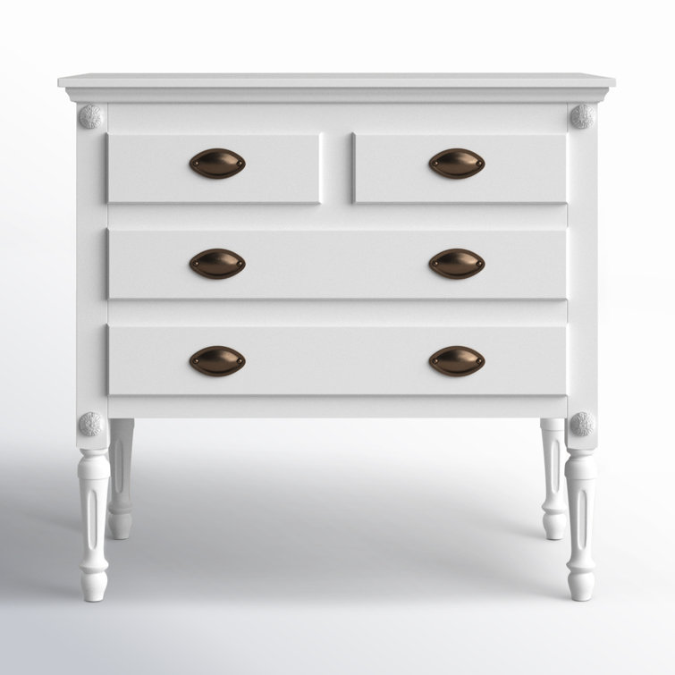 Off-White Solid and Manufactured Wood 4-Drawer Chest with Antique Bronze Hardware