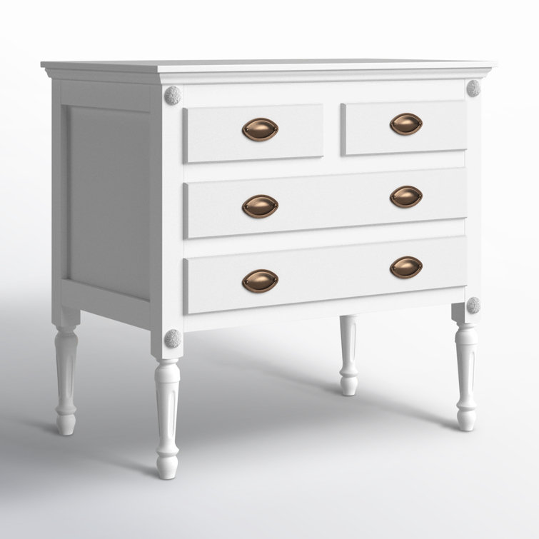Off-White Solid and Manufactured Wood 4-Drawer Chest with Antique Bronze Hardware