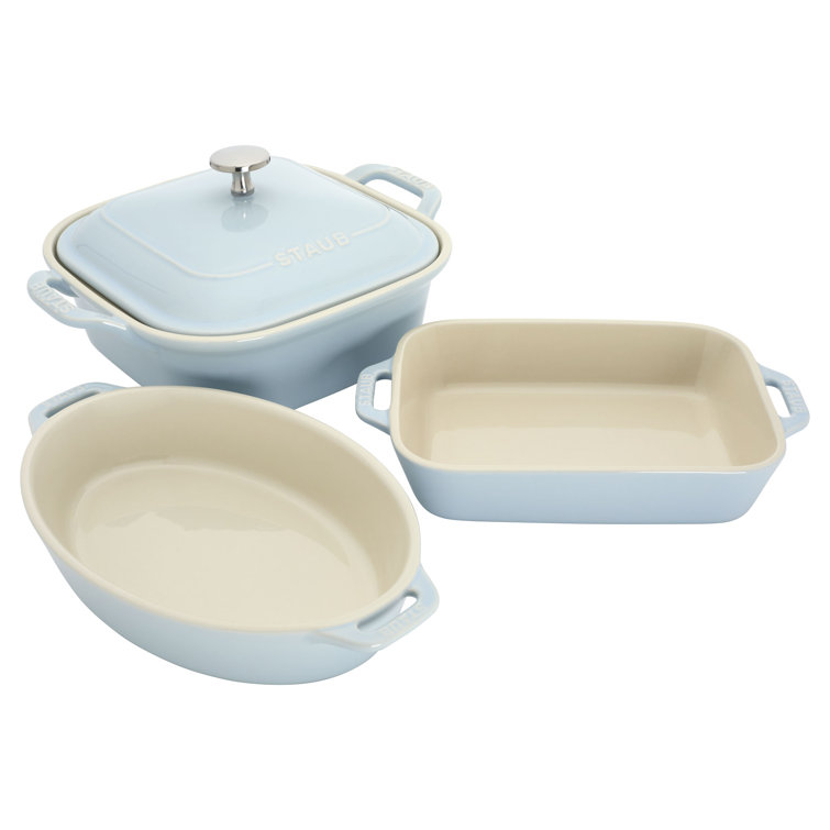 Staub Light Blue Ceramic 4-Piece Baking Dish Set with Lid