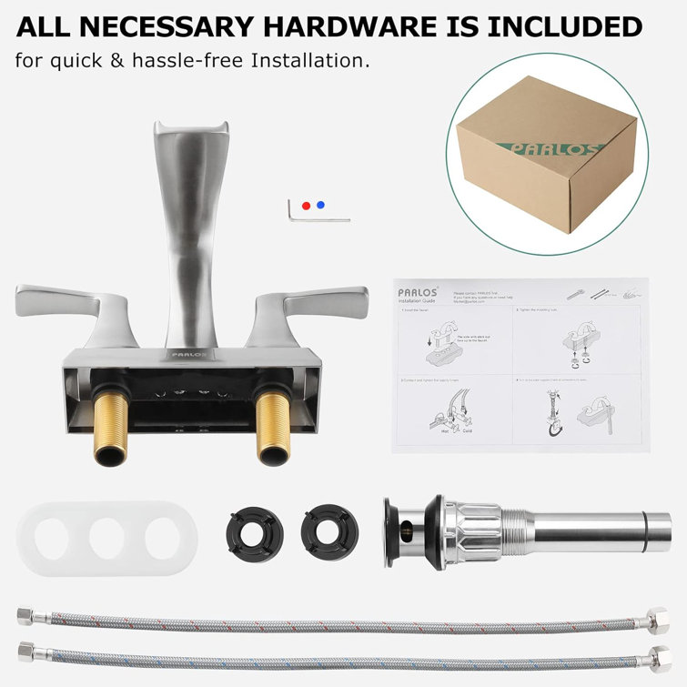 Brushed Nickel Waterfall Centerset Bathroom Faucet with Drain Assembly