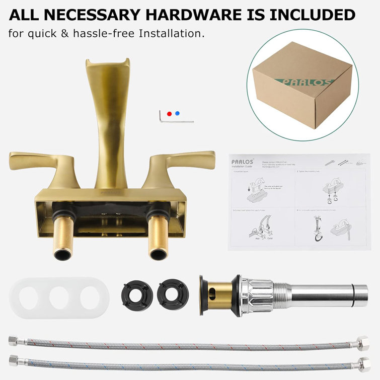 Brushed Gold 2-Handle Waterfall Bathroom Faucet with Drain Assembly