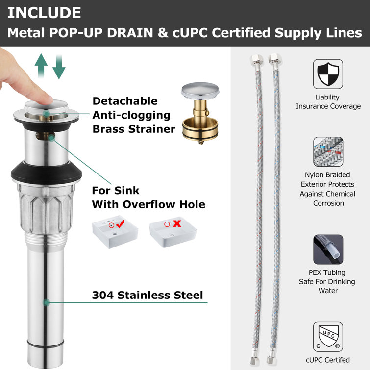 Brushed Nickel Waterfall Centerset Bathroom Faucet with Drain Assembly