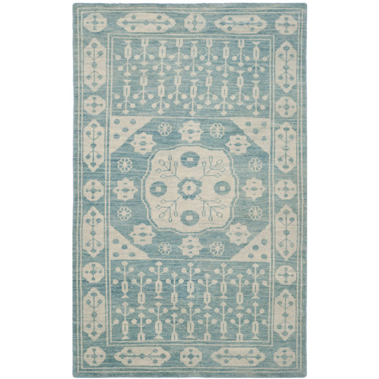 Kenya Light Blue Hand-Knotted Wool 4' x 6' Area Rug