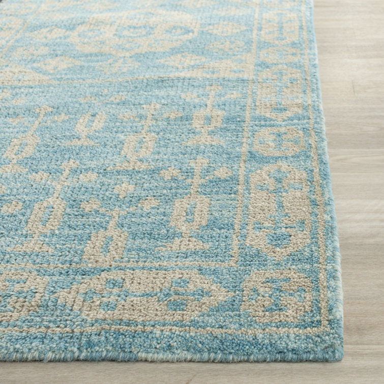 Kenya Light Blue Hand-Knotted Wool 4' x 6' Area Rug