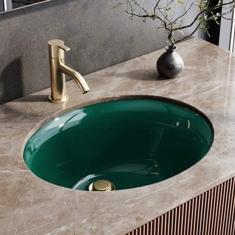 Emerald Green Oval Porcelain Undermount Bathroom Sink with Overflow