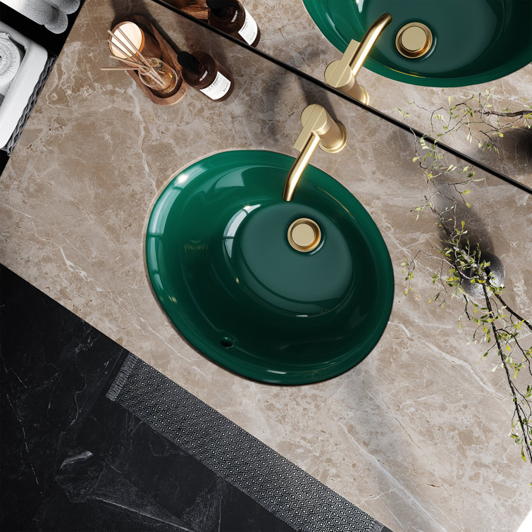 Emerald Green Oval Porcelain Undermount Bathroom Sink with Overflow