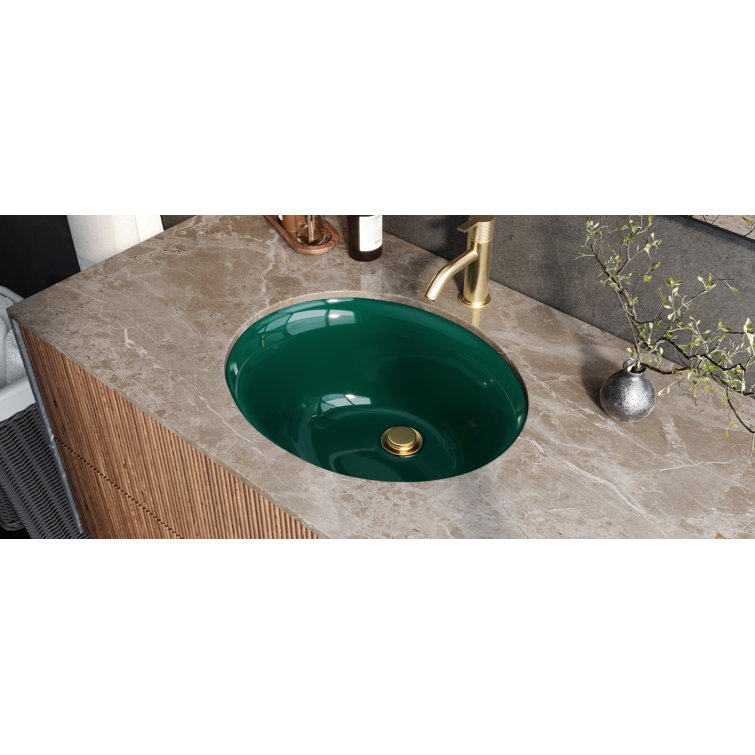 Emerald Green Oval Porcelain Undermount Bathroom Sink with Overflow
