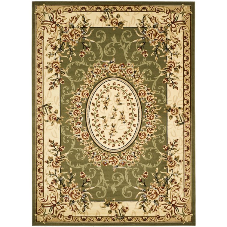 Ivory and Sage Rectangular Synthetic Hand-knotted Area Rug, 4' x 6'