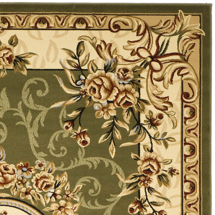 Ivory and Sage Rectangular Synthetic Hand-knotted Area Rug, 4' x 6'