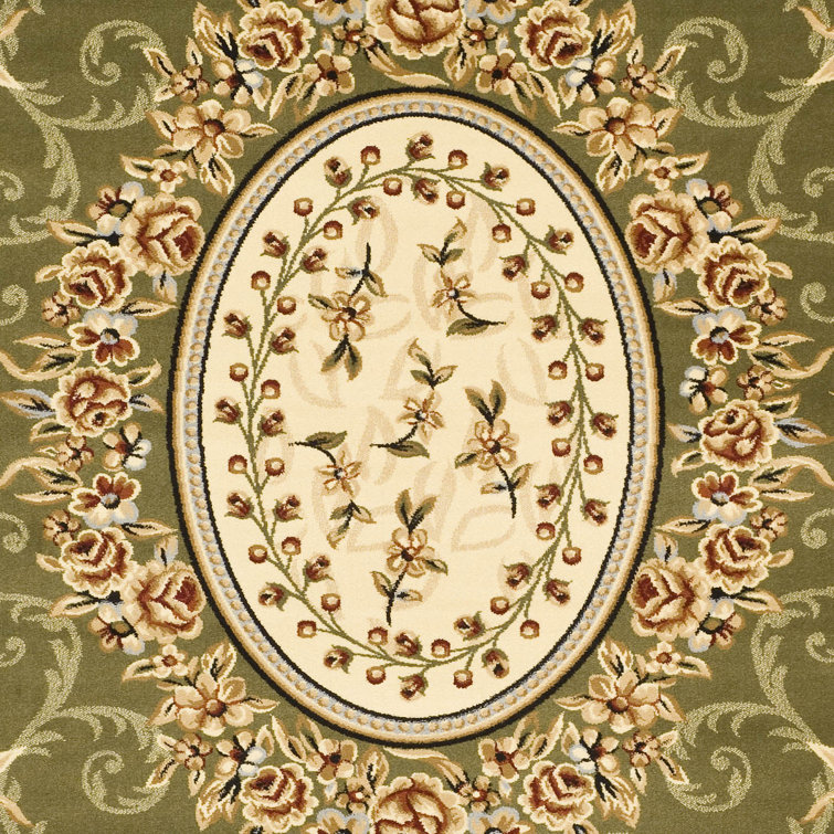Ivory and Sage Rectangular Synthetic Hand-knotted Area Rug, 4' x 6'