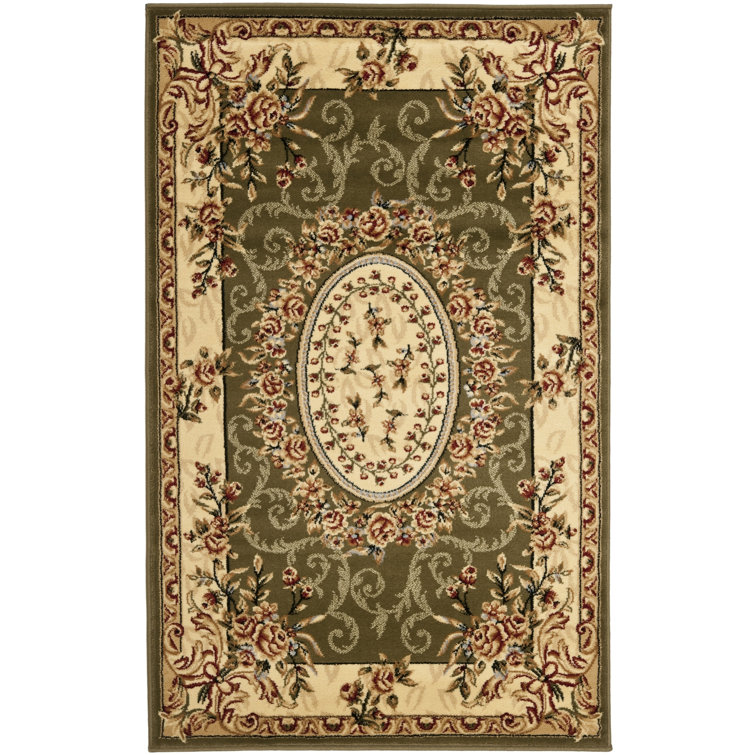 Ivory and Sage Rectangular Synthetic Hand-knotted Area Rug, 4' x 6'