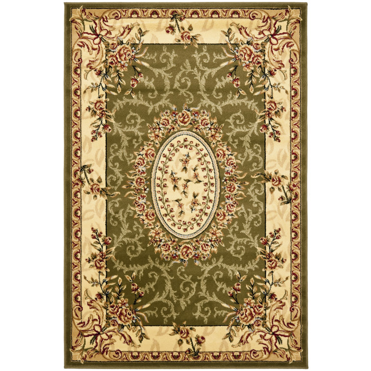 Ivory and Sage Rectangular Synthetic Hand-knotted Area Rug, 4' x 6'