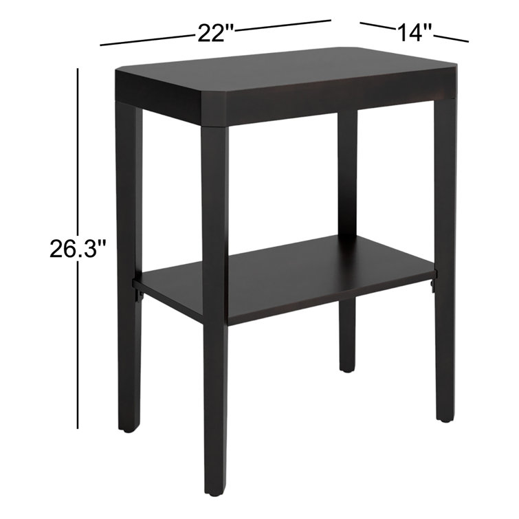 Black Solid Mango Wood Rectangular End Table with Shelf
